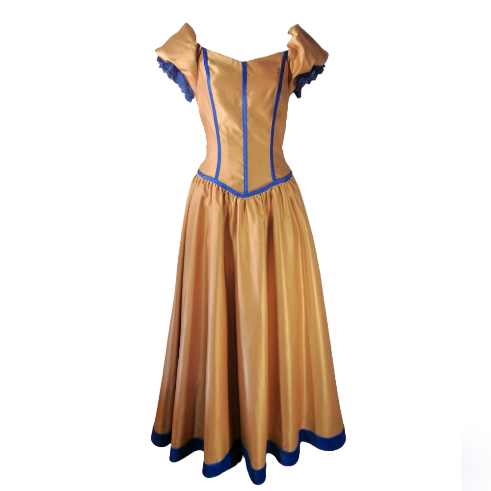Handmade Vintage Silk Corset Dress in Yellow and Blue